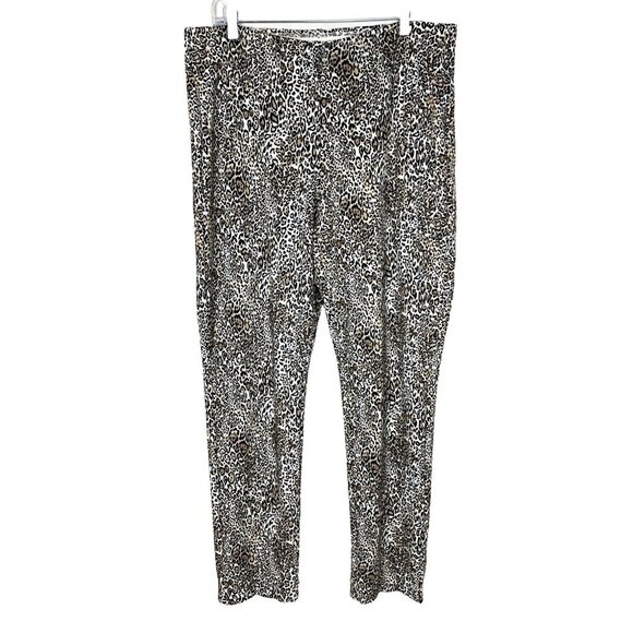 Chicos Womens 2.5 Tall 14 Pants Animal Print Cheetah Ponte Knit Pull On Stretch - Picture 1 of 16